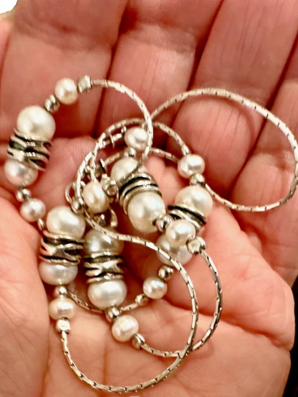 925 Sterling Silver Chain necklace Real Pearl Beads 18" Long, 14g. by PZ ISRAEL